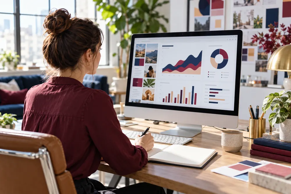 Professional reviewing digital marketing campaign charts
